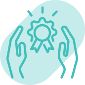 Hands holding an award badge icon